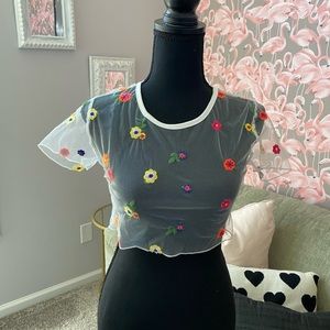 See-through floral crop top  XS